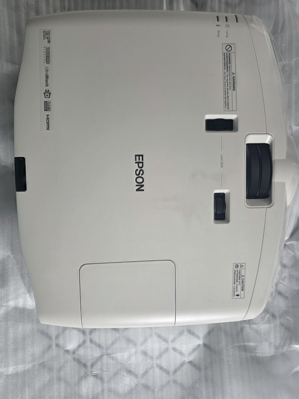 Epson projector in white with black accents